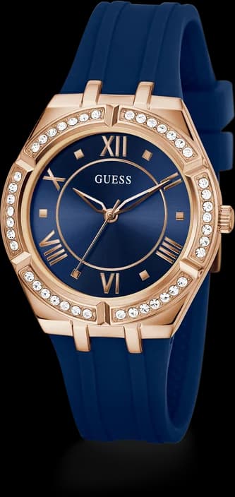 Montre Guess Cosmo GW0034L4 pour Femme - Cadran Bleu, Boîtier Or Rose, Bracelet Silicone vue 5