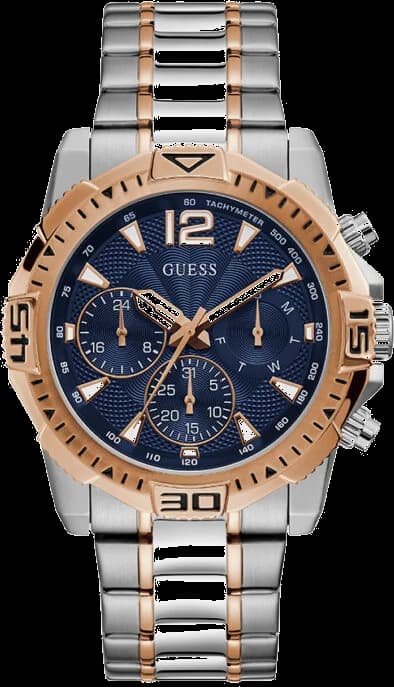Montre Guess Commander GW0056G5 pour Homme - Cadran Bleu Multifonction, Bracelet Acier Bicolore