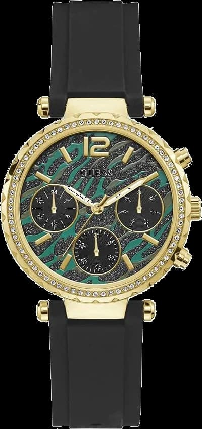 Montre Guess Femme GW0113L1 - Cadran Vert Imprimé, Bracelet Silicone Noir