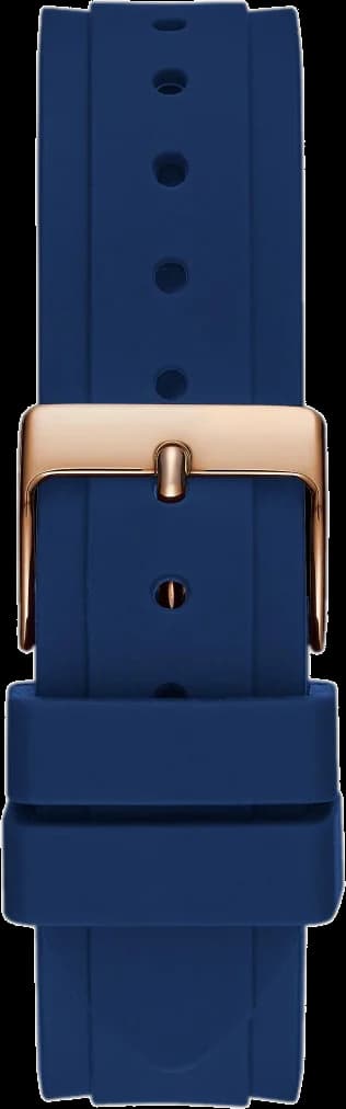 Attache bracelet Guess GW0113L3 en silicone bleu avec fermoir déployante en acier inoxydable plaqué or rose, confort et élégance