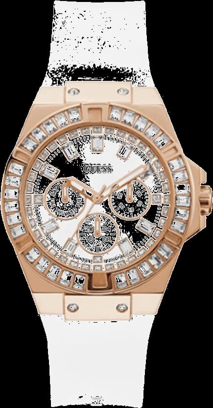 Montre Femme Guess Venus GW0118L4 en Silicone Or Rose et Silicone Blanc avec Cadran à Cristaux