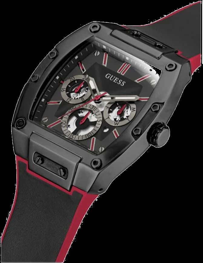 Montre Guess Phoenix GW0202G7 pour Homme - Cadran noir tonneau 43mm, bracelet Cuir noir et rouge vue 5