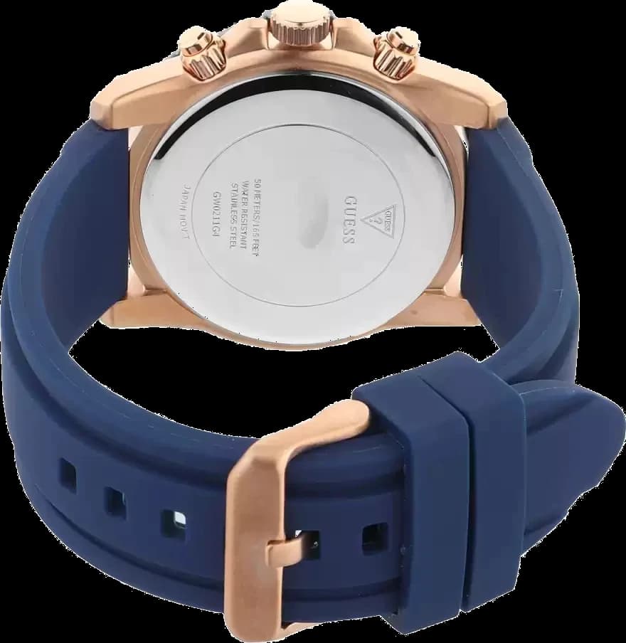 Attache bracelet Guess GW0211G4 en silicone bleu assorti au cadran, fermoir boucle ardillon en acier inoxydable gravé Guess