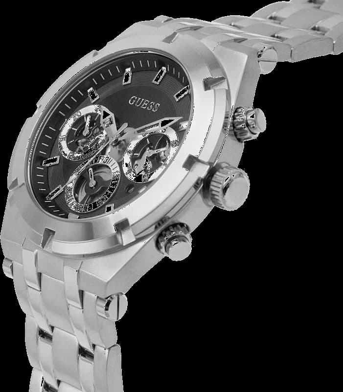 Attache bracelet Guess GW0260G1 en acier inoxydable brossé, fermoir déployant à double bouton-poussoir sécurisé