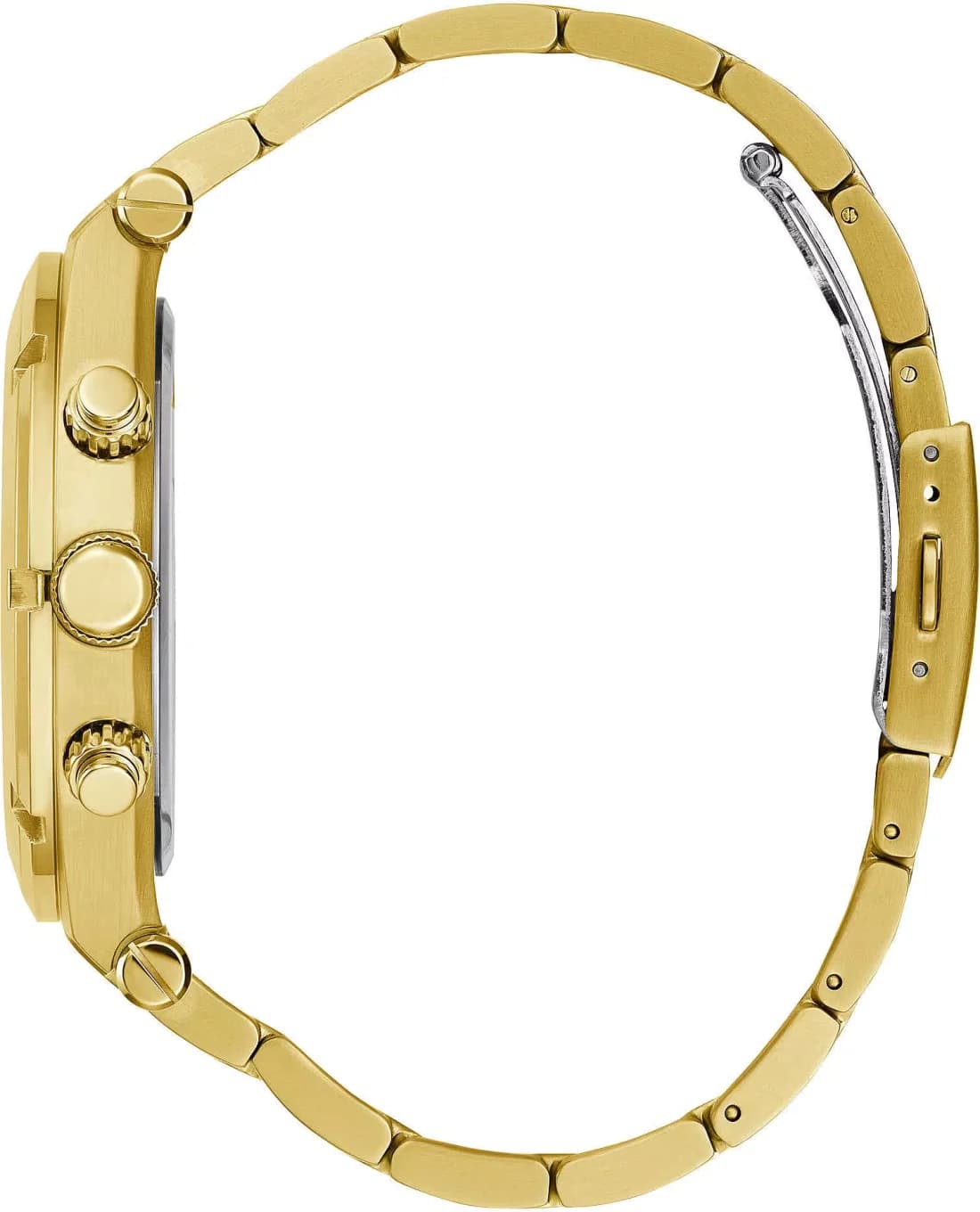 Attache bracelet Guess GW0260G4 en acier inoxydable doré, maillons polis et satinés, fermoir déployant double sécurité, ajustable, finition brillante