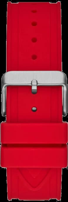 Attache bracelet Guess GW0263G3 en silicone rouge texturé, fermoir boucle ardillon acier argenté sécurité