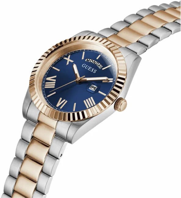 Visage cadran Guess GW0265G12 index appliques argentés aiguilles bâton date à 3h mouvement quartz