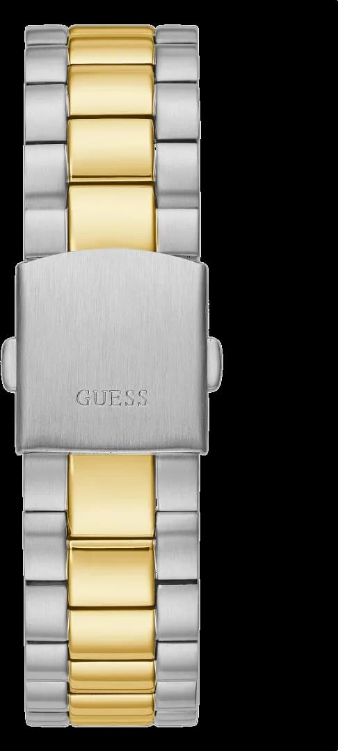 Attache bracelet Guess GW0265G5 en acier bicolore maillons milanais, fermoir déployant signé Guess