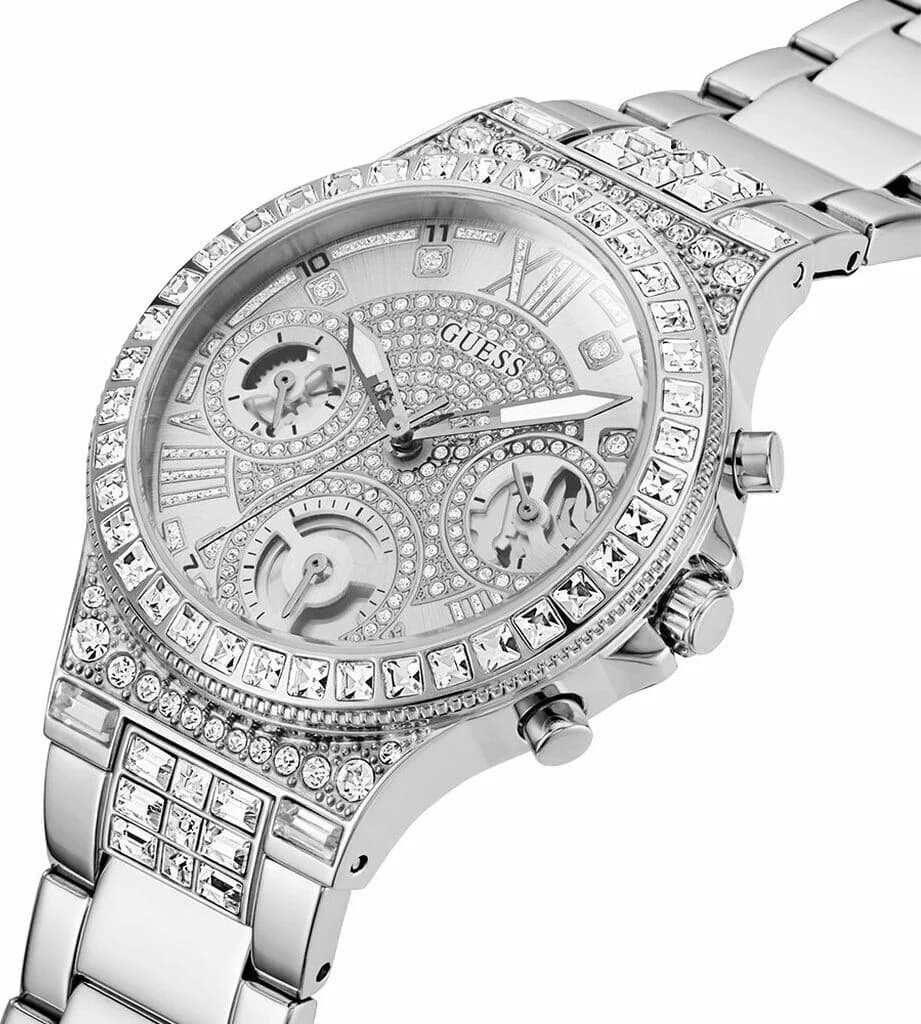 Visage cadran Guess GW0320L1 avec index appliqués et guichet date à 3 heures