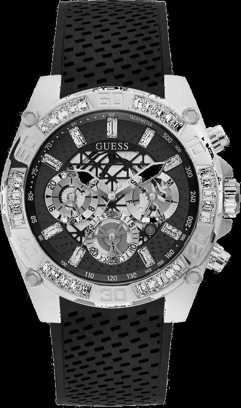 Montre Homme Guess GW0333G1 Cadran Squelette Multifonction Noir Bracelet Silicone