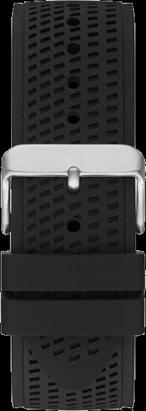 Attache bracelet Guess GW0333G1 en silicone noir texturé avec boucle ardillon gravée Guess, fermeture sécurisée et ajustable