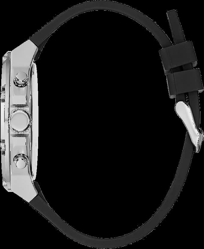 Visage cadran Guess GW0334G1 dévoilant index bâtons appliqués, aiguilles luminescentes et guichet date à 4h30