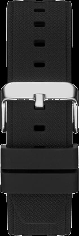 Attache bracelet Guess GW0334G1 en silicone noir texturé avec boucle ardillon signée Guess et surpiqûres contrastées