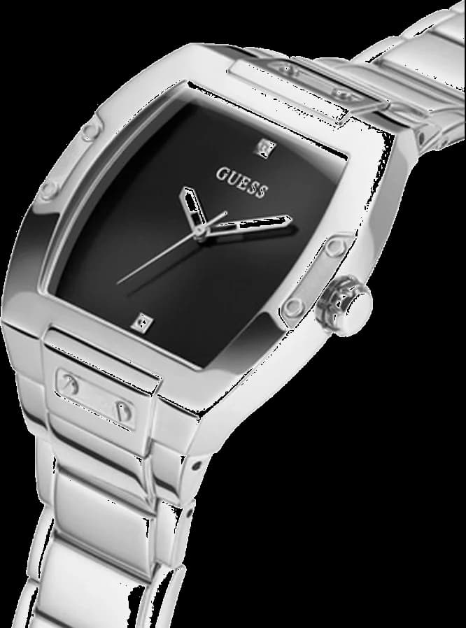 Montre Homme Guess Phoenix GW0387G1, Cadran Noir Tonneau, Bracelet Acier Argent vue 2
