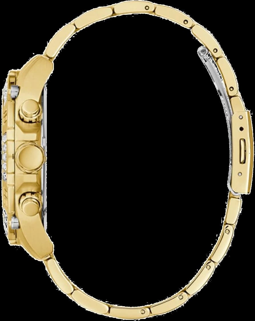 Visage cadran Guess GW0390G2 avec index bâtons polis, aiguilles dauphine dorées et date à 3h