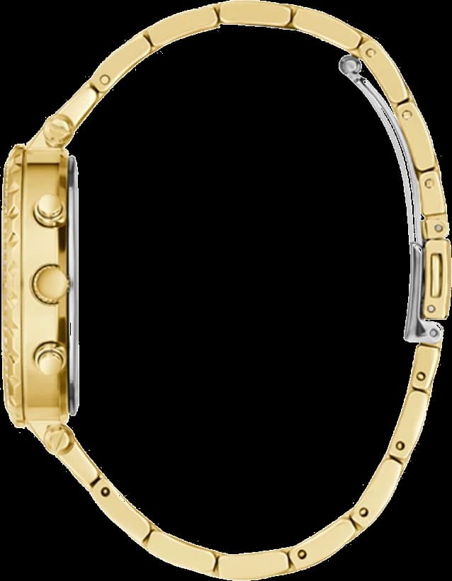 Attache bracelet Guess GW0403L2 en acier doré maillé déployante, fermoir papillon sécurisé, ajustement confortable