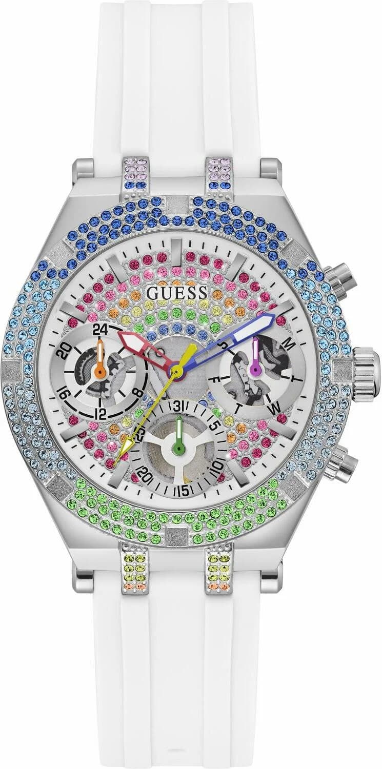 Montre Guess Heiress GW0407L4 pour Femme - Boîtier Silicone et cristaux, bracelet silicone blanc