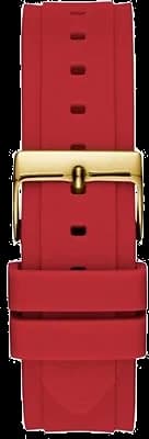 Attache bracelet Guess GW0431L1 en silicone rouge avec boucle ardillon argentée et fermeture sécurisée