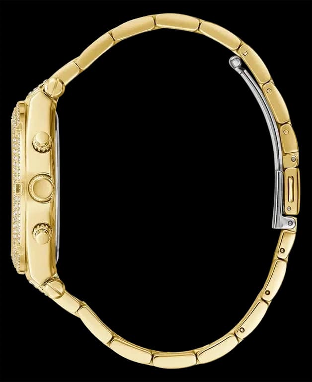 Attache bracelet Guess GW0440L2 en acier inoxydable doré à maillons lisses, fermoir déployant sécurisé gravé Guess