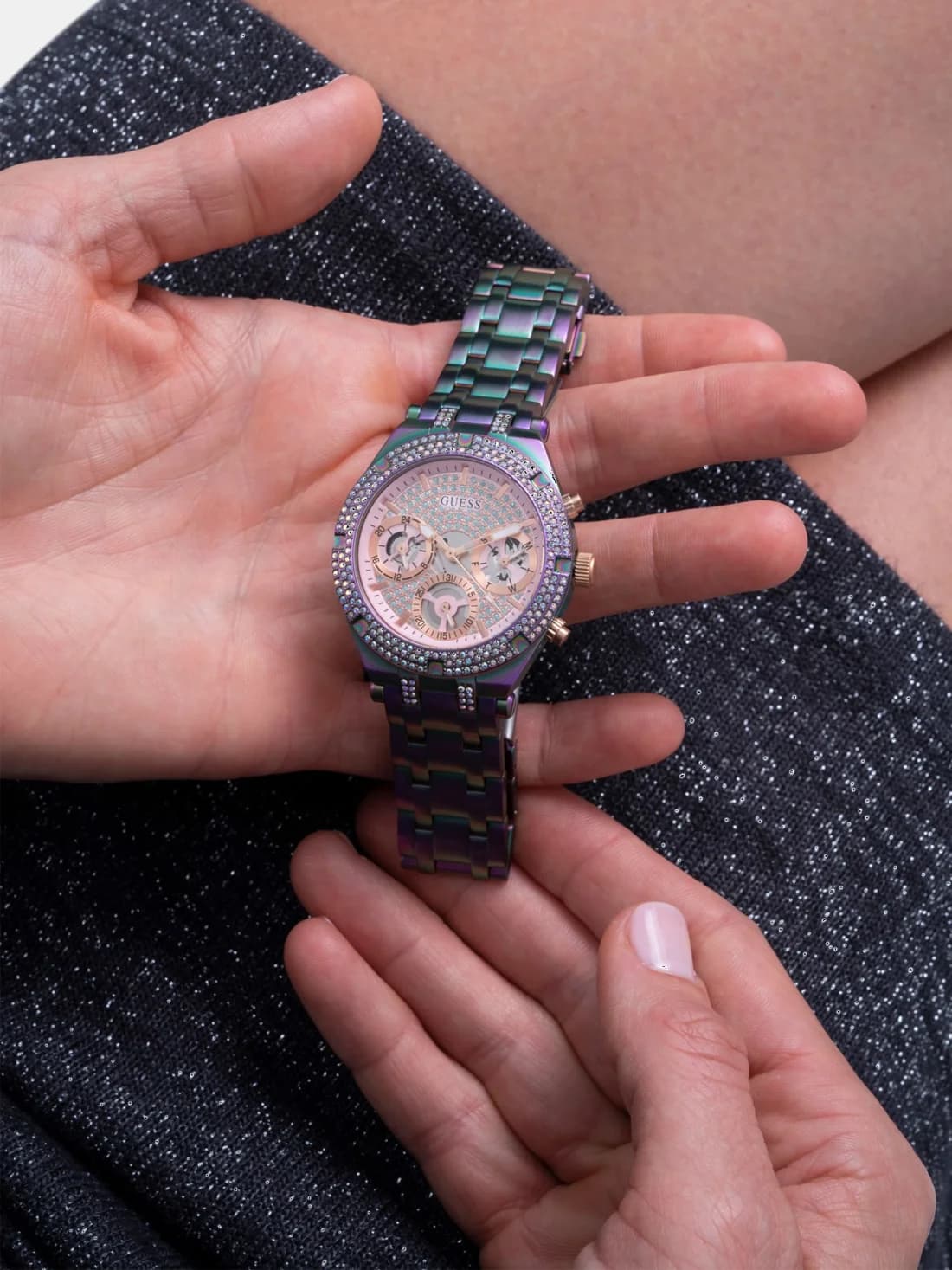 Montre Guess Heiress Rainbow GW0440L3 pour femme, bracelet acier violet multicolore vue 5