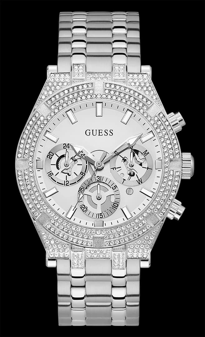 Montre Homme Guess GW0455G1 en acier inoxydable argenté, lunette sertie de strass