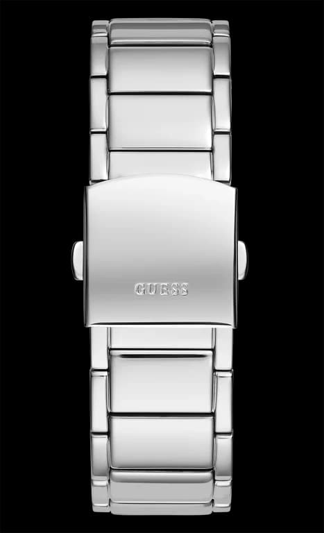 Lunette boîtier Guess GW0456G4 en acier argenté, lunette fixe lisse, profil fin et ergonomique