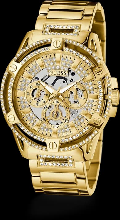Attache bracelet Guess GW0497G2 en acier inoxydable doré IP, fermoir déployant double sécurité et maillons ajustables