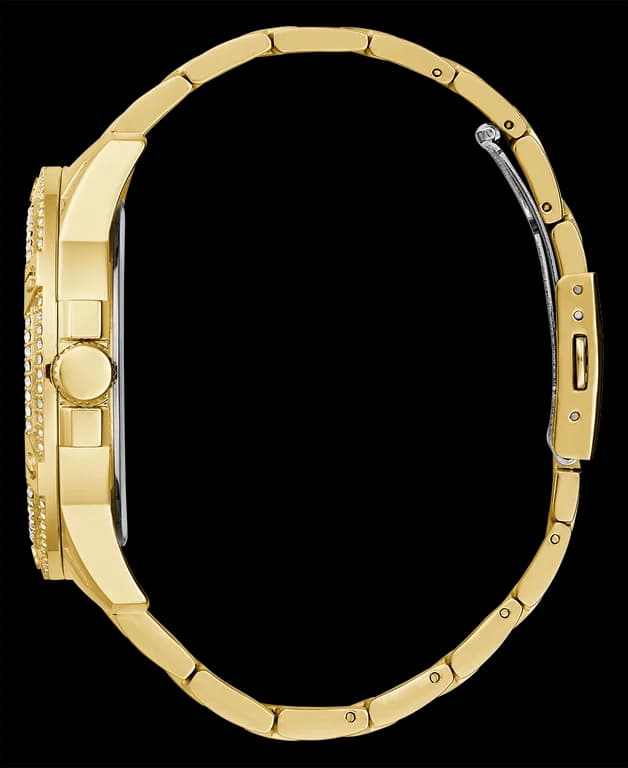Lunette boîtier Guess GW0497G2 ronde en acier doré IP 44mm, lunette lisse scintillante de strass sertis