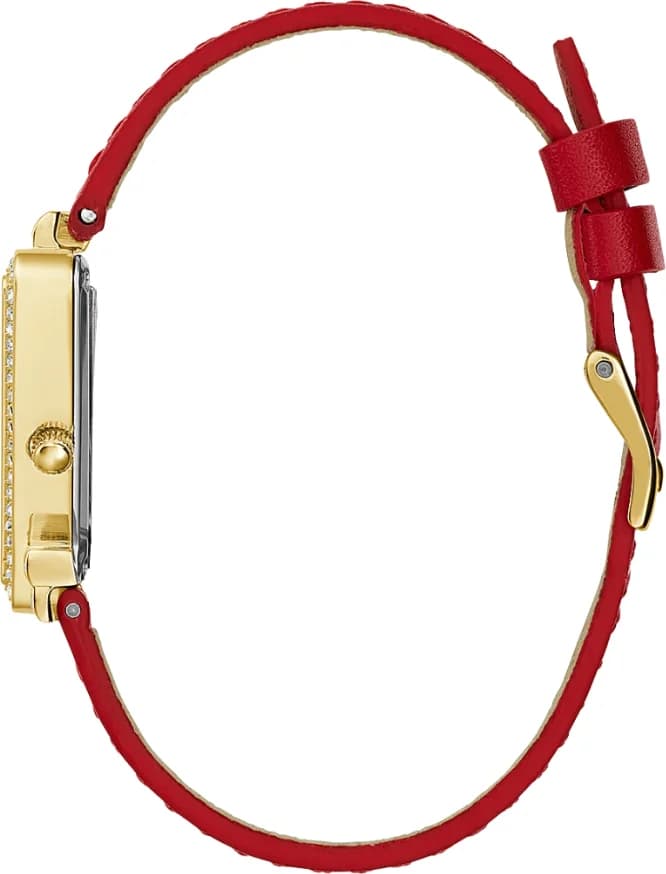 Montre Femme Guess Fame GW0504L2 - Boîtier Triangle Doré PVD - Bracelet Cuir Rouge vue 3