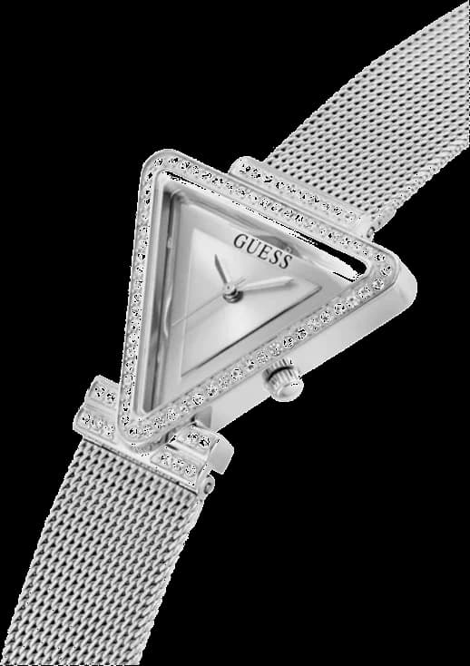 Attache bracelet Guess GW0508L1 en acier inoxydable argenté maillé milanaise avec fermoir déployant double sécurité