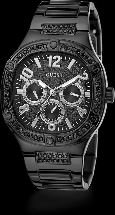 Montre Homme Guess Duke GW0576G3, boîtier et bracelet acier noir, cadran coussin multifonction vue 5
