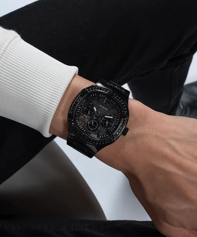 Montre Homme Guess Duke GW0576G3, boîtier et bracelet acier noir, cadran coussin multifonction vue 6