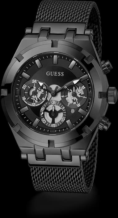 Montre Homme Guess Continental GW0582G3, cadran multifonction noir, bracelet maille milanaise acier noir vue 2