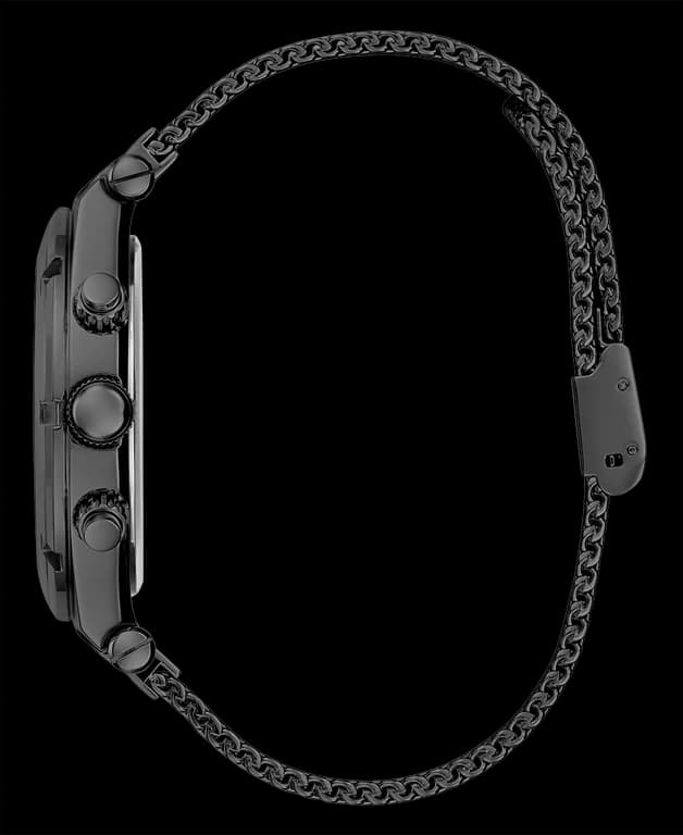 Montre Homme Guess Continental GW0582G3, cadran multifonction noir, bracelet maille milanaise acier noir vue 4