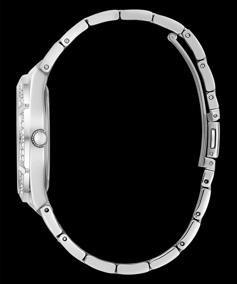 Attache bracelet Guess GW0604L1 en acier argenté à maillons larges fermé par un fermoir déployant sécurisé
