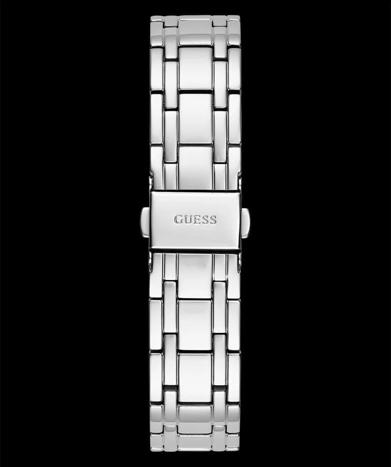 Lunette boîtier Guess GW0604L1 en acier argenté poli, lunette lisse et verre minéral, étanche 5 ATM