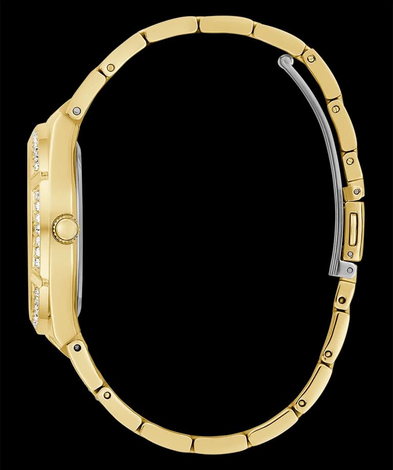 Attache bracelet Guess GW0604L2 en acier doré poli avec fermoir déployant à double sécurité gravé du logo