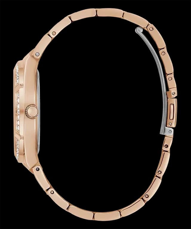 Attache bracelet Guess GW0604L3 en acier inoxydable or rose avec fermoir déployant double sécurité, maillons polis et satinés