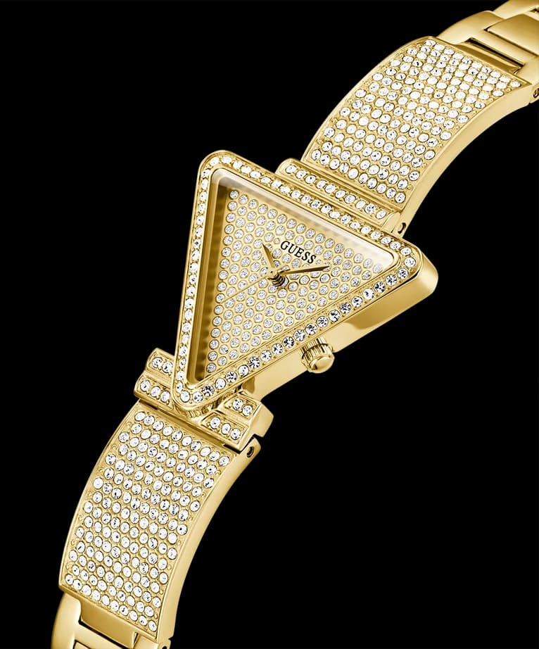 Visage cadran Guess GW0644L2 avec index à cristaux, aiguilles en acier doré, date à 3h