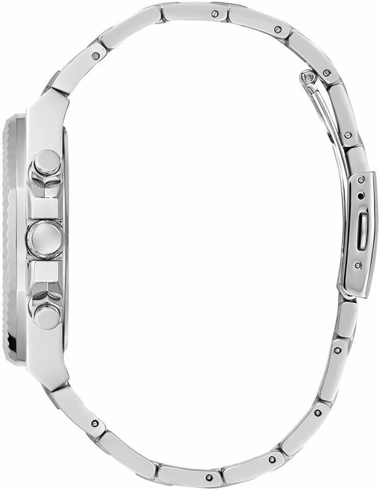 Attache bracelet Guess GW0703G1 en acier inoxydable brossé à double boucle déployante, maillons ajustables pour confort optimal