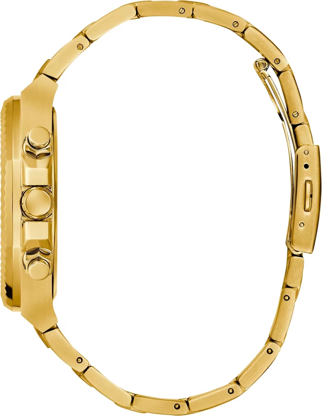 Attache bracelet Guess GW0703G2 en acier doré maillons milanais, fermoir déployant double sécurité, finition polie
