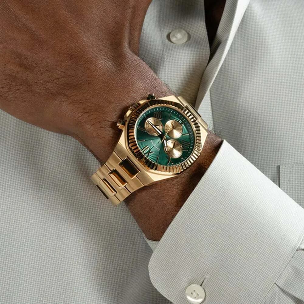 Montre Guess Equity GW0703G2 homme bracelet acier doré cadran vert vue 5