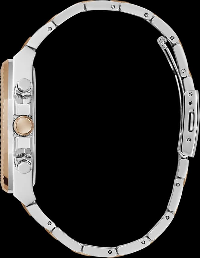 Attache bracelet Guess GW0703G4 en acier bicolore avec fermoir déployant et maillons polis satinés