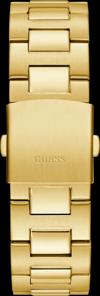 Lunette boîtier Guess GW0703G5 en acier doré 40 mm, lunette lisse polie, verre minéral, couronne crantée, fond gravé