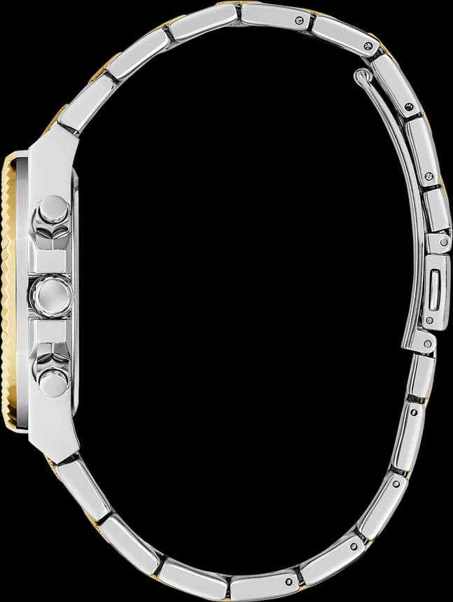 Attache bracelet Guess GW0769L3 en acier bicolore maillé déployant un fermoir déployant sécurisé et ajustable