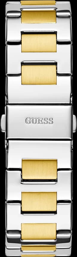 Lunette boîtier Guess GW0769L4 en acier bicolore, lunette lisse polie, verre minéral et couronne crantée