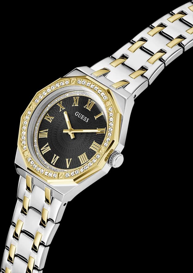 Visage cadran Guess GW0770L4 avec index bâtons et aiguilles bicolores soleil argenté
