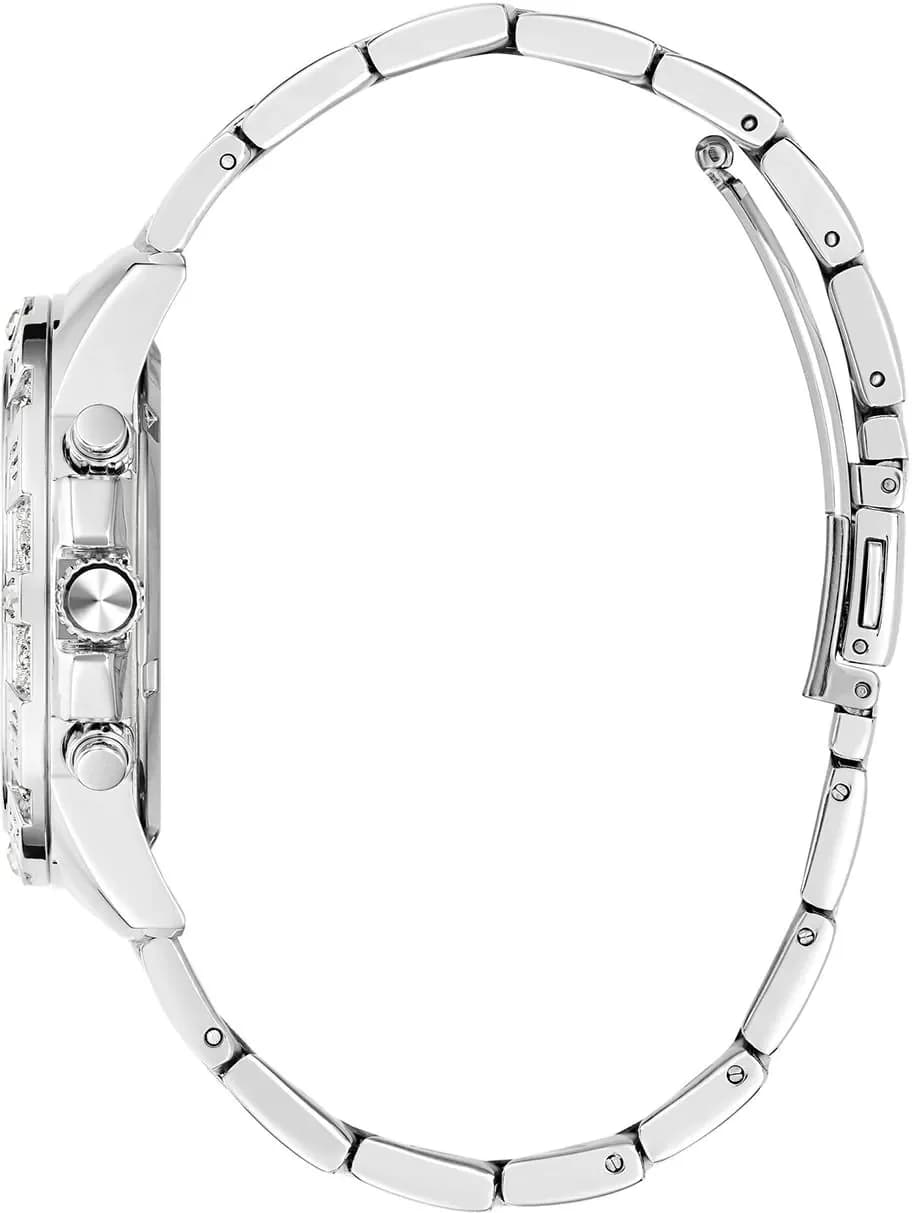 Attache bracelet Guess GW0771L1 révélant bracelet acier inoxydable 316L maillé jonc, fermoir déployant double sécurité signé Guess et maillons ajustables