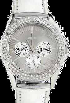 Montre Femme Guess U11517L1 Cadran Argent Bracelet Cuir Blanc