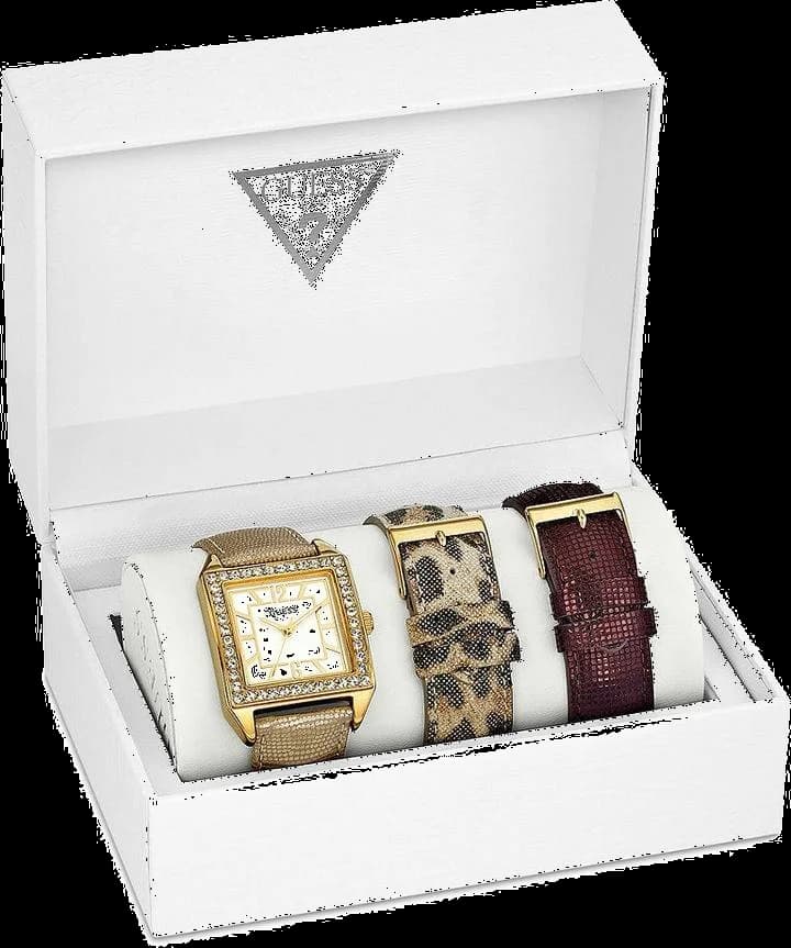 Montre Guess W0068L2 Femme, Boîtier Or et Cadran Blanc, Coffret avec 3 Bracelets
